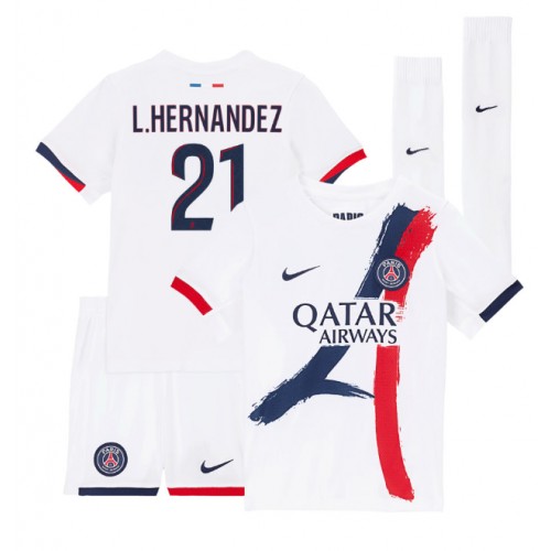 Fotballdrakt Barn Paris Saint-Germain Lucas Hernandez #21 Bortedraktsett 2024-25 Kortermet (+ Korte bukser)